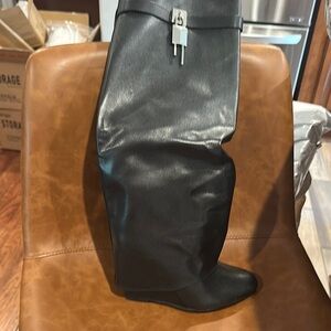Elegant Black Fold Over Wide Calf Boots for Women
